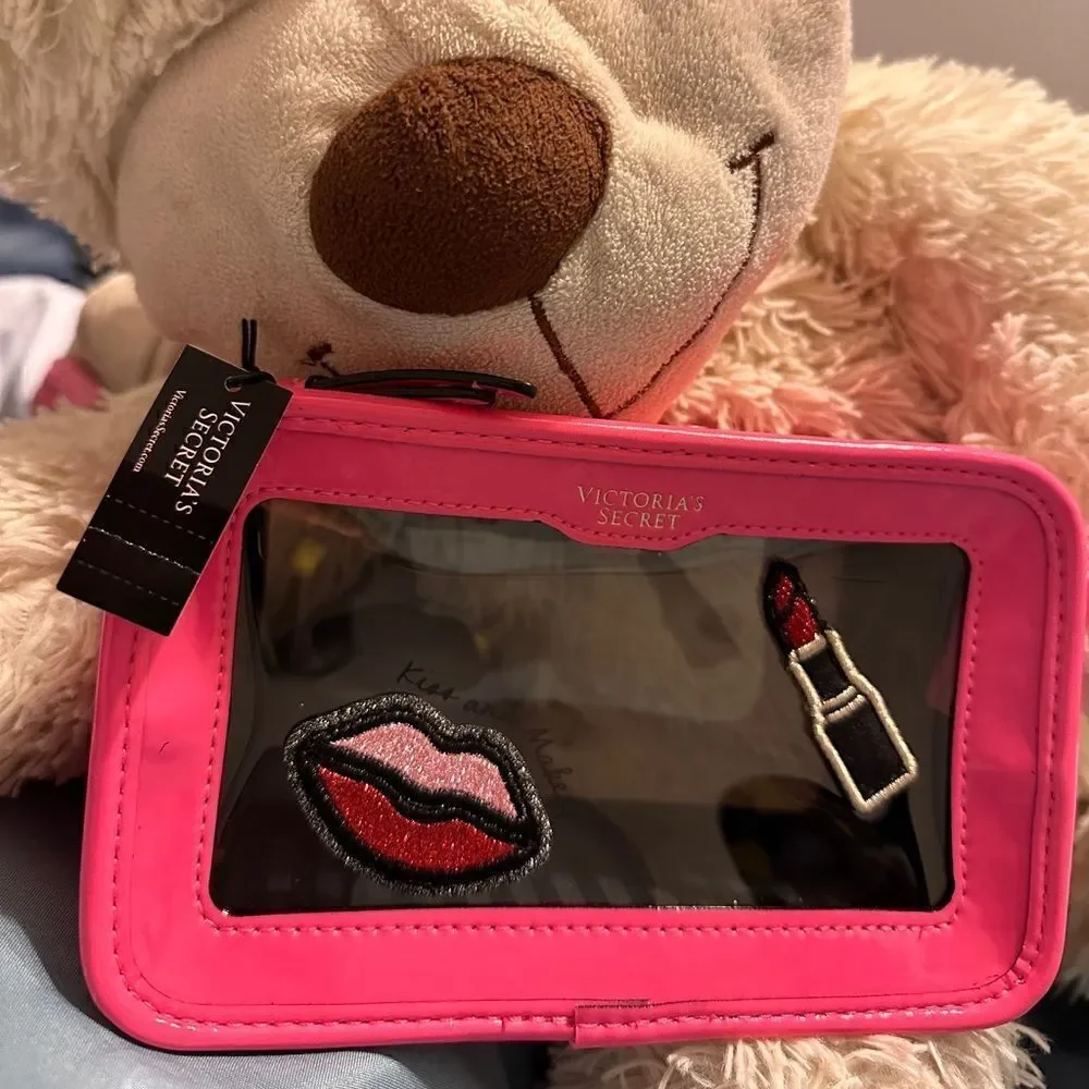 Victoria's Secret Cosmetic Case Clear Pink Patches Beauty Travel Makeup …